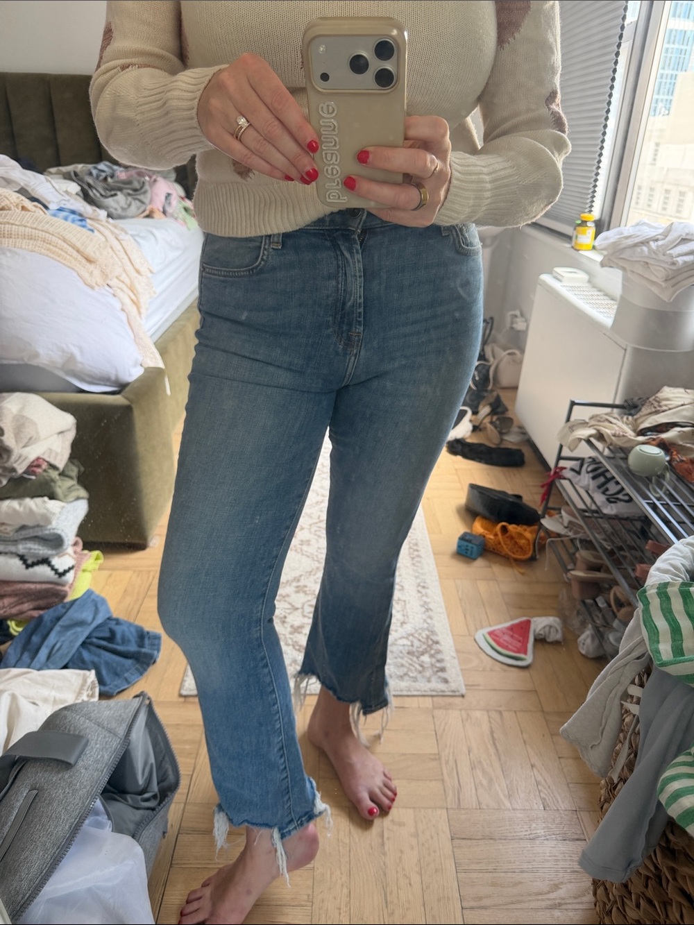 Splendid Cropped Raw-Hem Jeans in Medium Blue